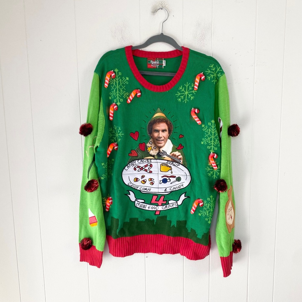 NWT Spencers Workshop Elf Movie Buddy the Elf Ugly Christmas Sweater XL XLarge